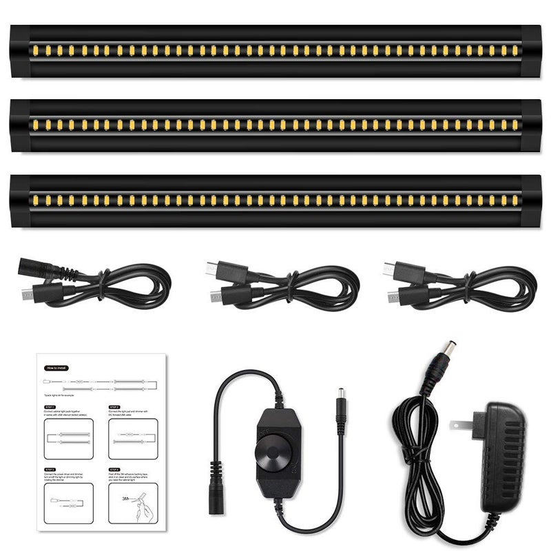 inShareplus 3 Pack 13 inch LED Under Cabinet Lighting, Dimmable, Natural White 4500K, CRI90+, 450Lumens, DC 12V Ultra Thin Under Counter Kitchen Lighting for Kitchen, Shelf, Cupboard, Black - Image 2